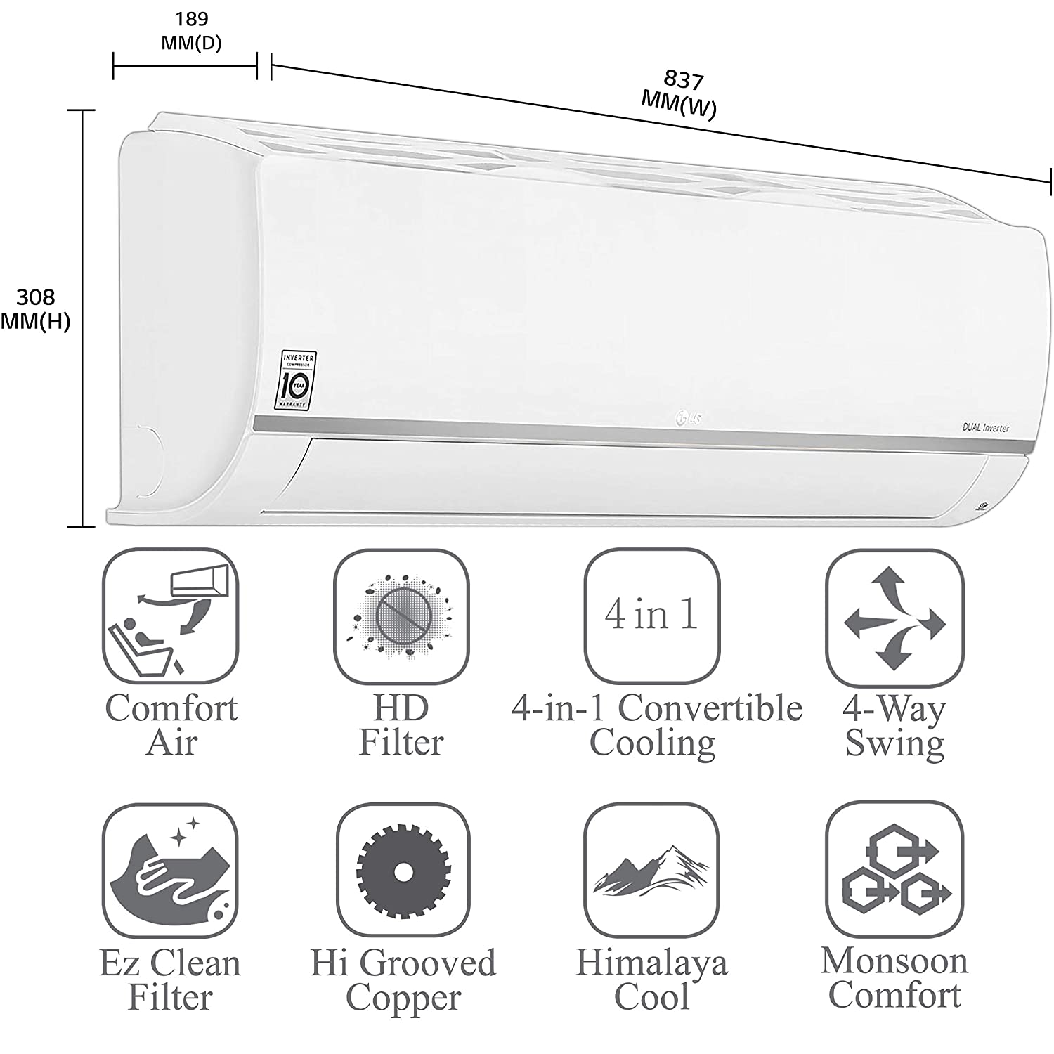 LS-Q12SWZA 1 Ton 5 Star Inverter Split AC