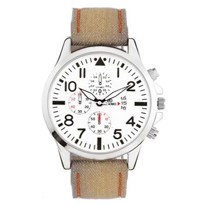 Adamo Beige Leather Round  Watch for Men