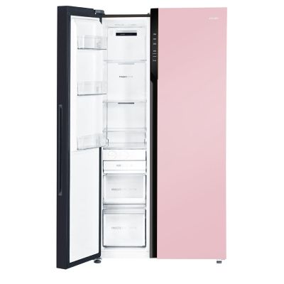 HRS-682PNGU1 Vogue 602L Peach Nyanza Glass Side-by-Side Fridge