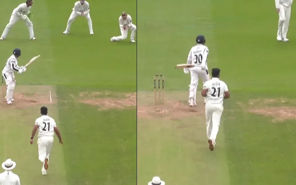 Auqib Nabi dismisses Kuldeep Yadav on county debut for Surrey