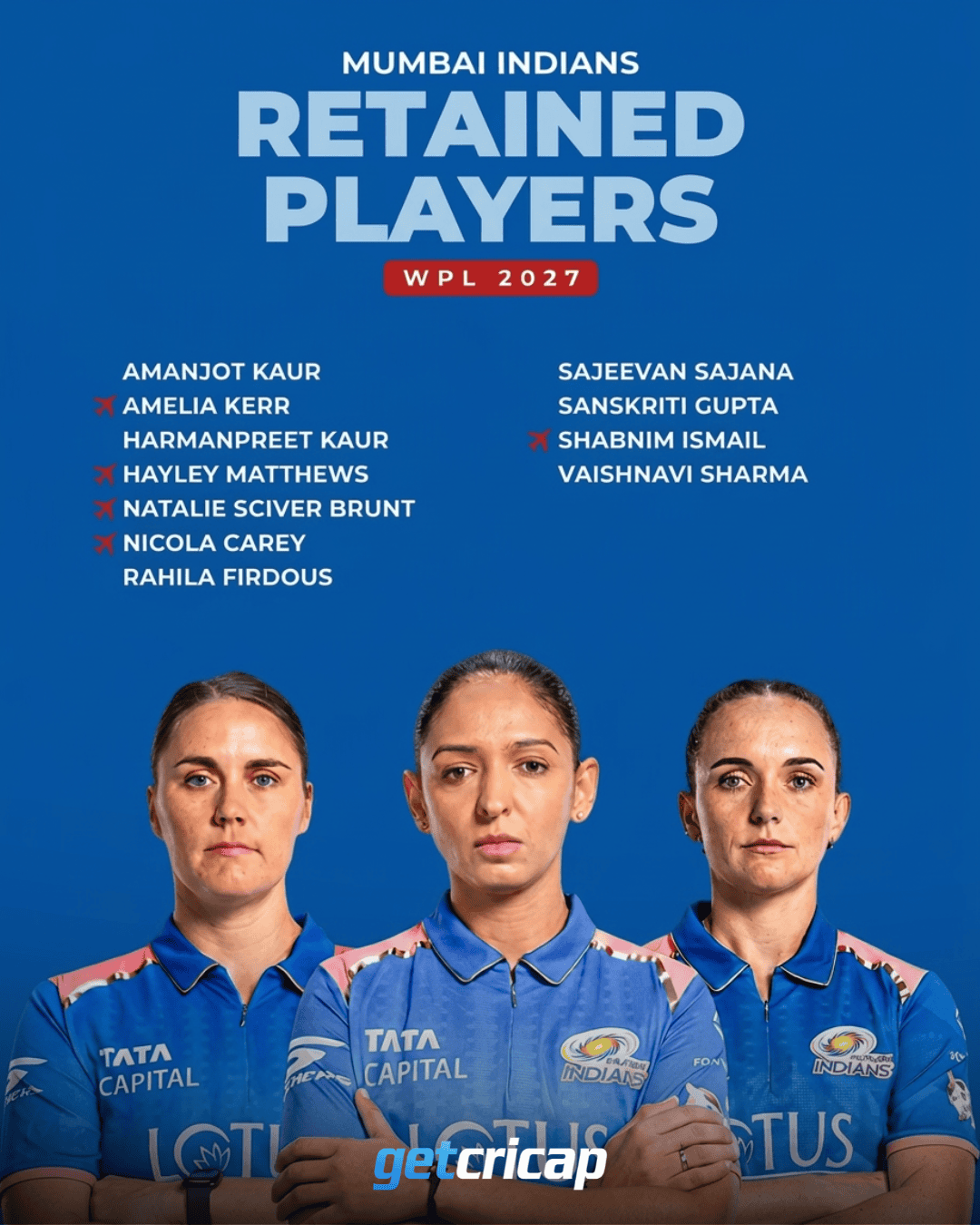 Mumbai Indians retain their core for WPL 2027!