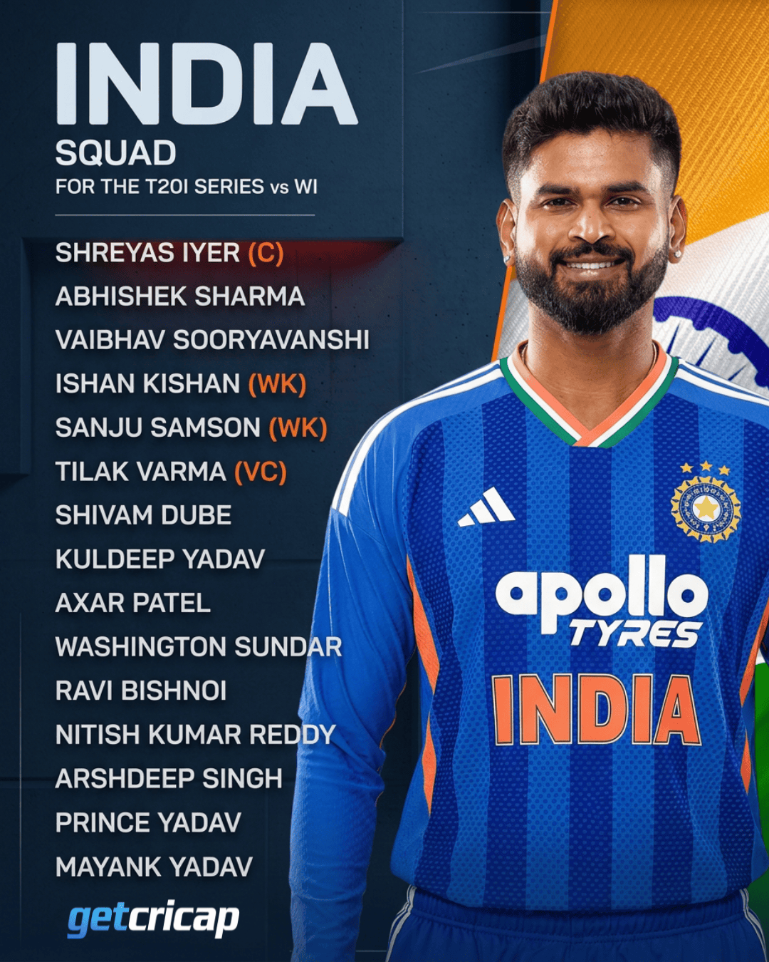 India’s T20I squad for the five-match series against West Indies has been announced!