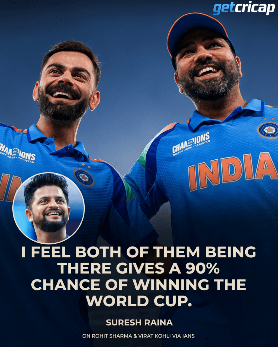 Suresh Raina believes Rohit Sharma and Virat Kohli in the squad could boost India’s chances of winning the 2027 Cricket World Cup.
