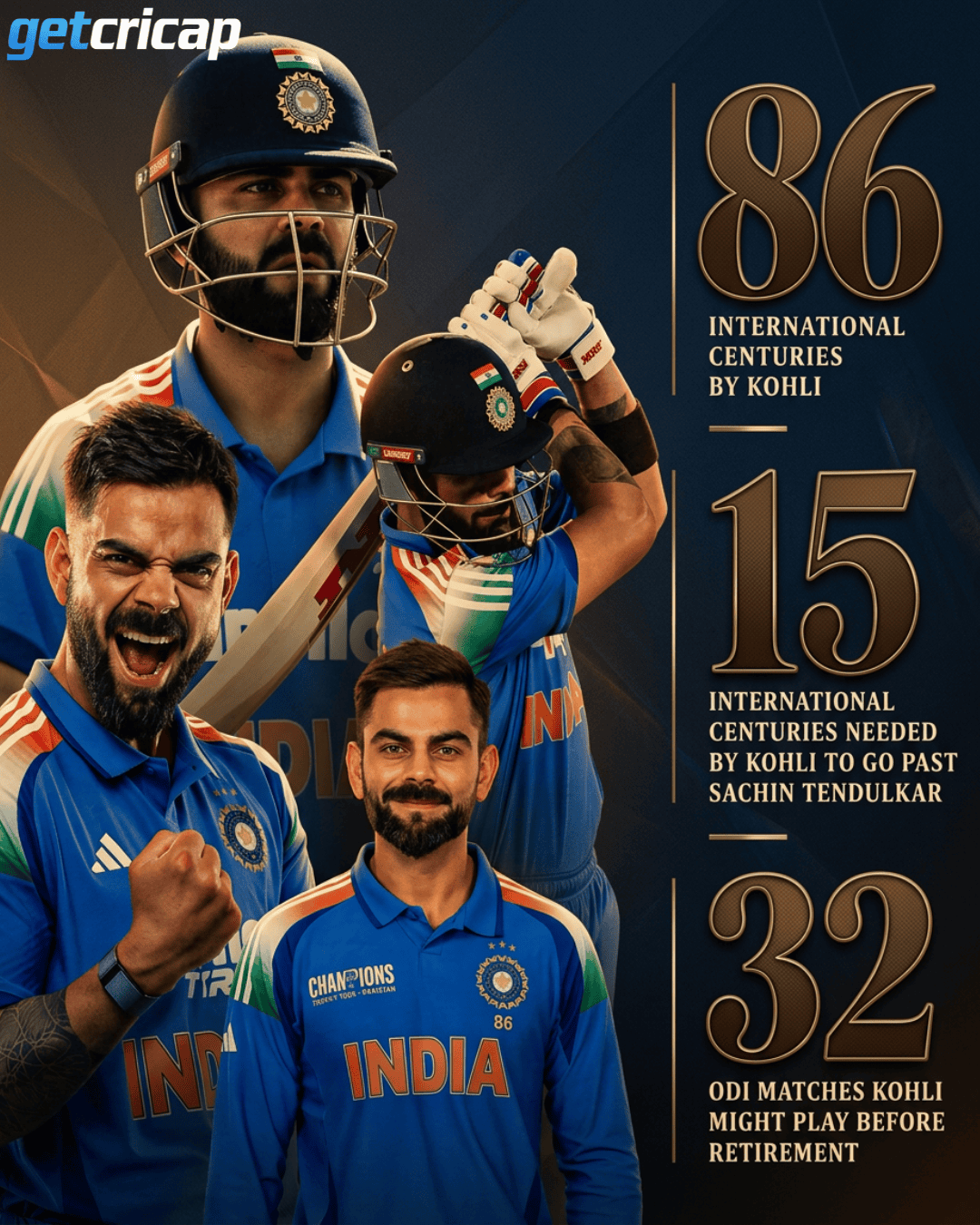 86 international centuries.