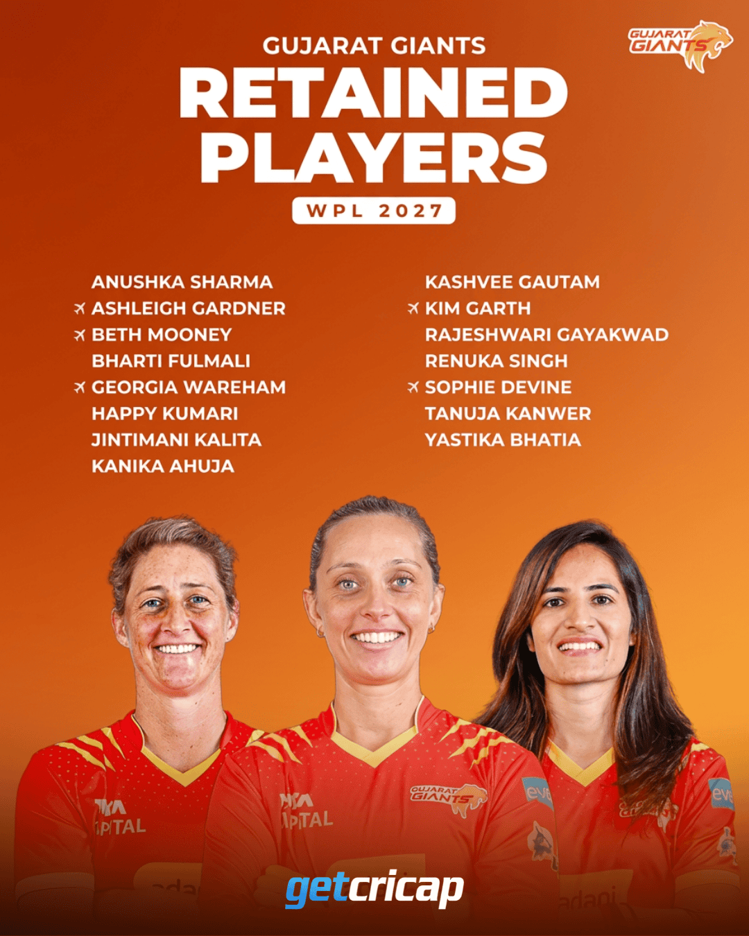 Gujarat Giants lock in their core for WPL 2027!