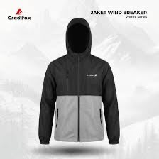 Jacket windbreaker credifox size L hitam grey