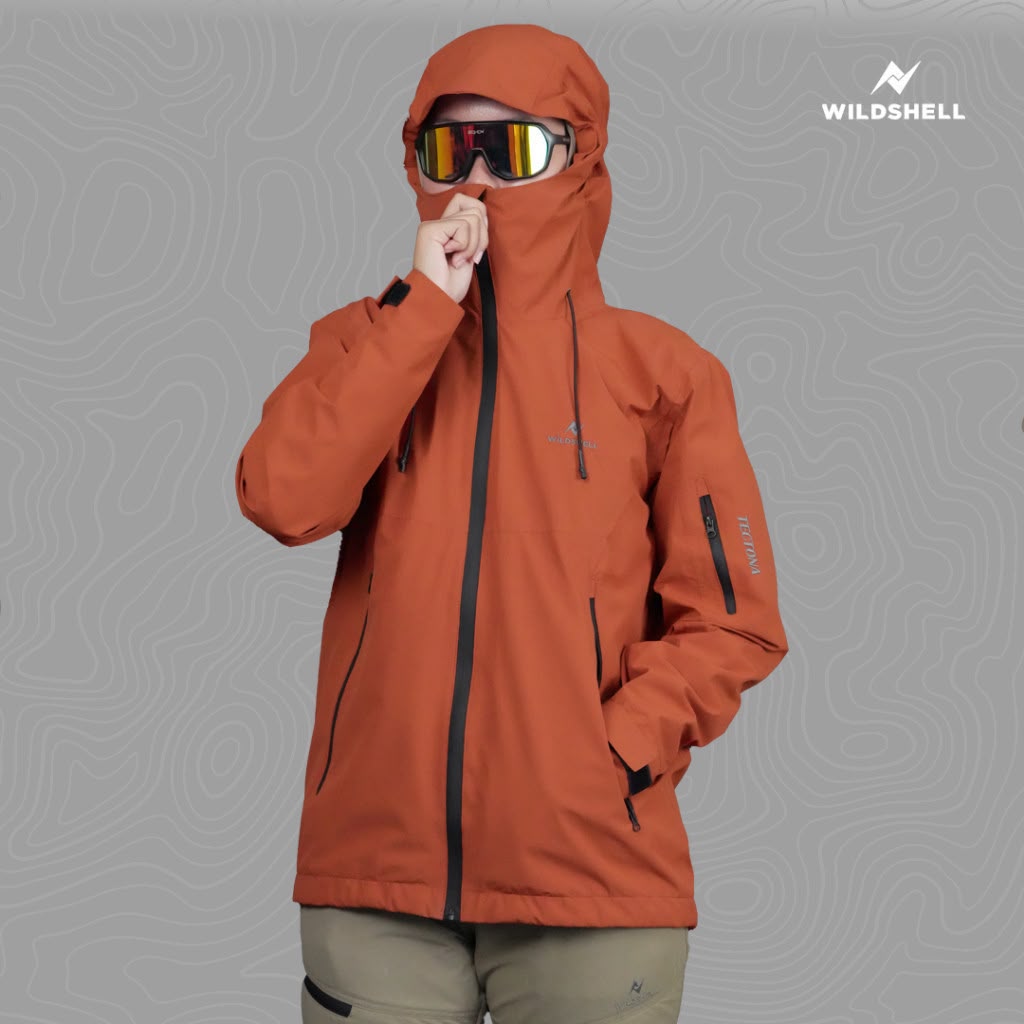 Jacket Gorpcore Wildshell merah bata size L