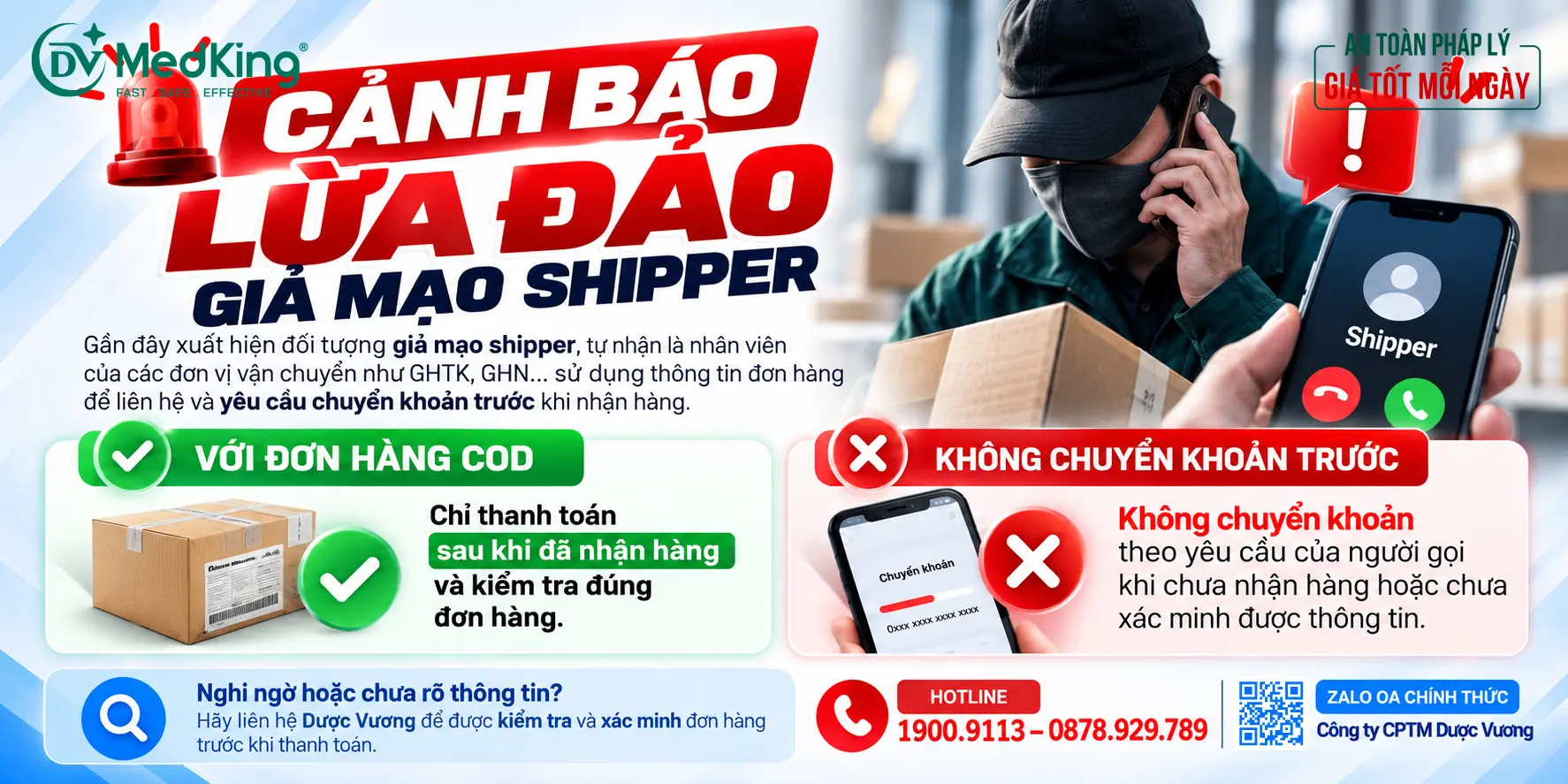 CẢNH BÁO GIẢ MẠO SHIPPER: LƯU Ý KHI THANH TOÁN VÀ NHẬN HÀNG DƯỢC VƯƠNG
