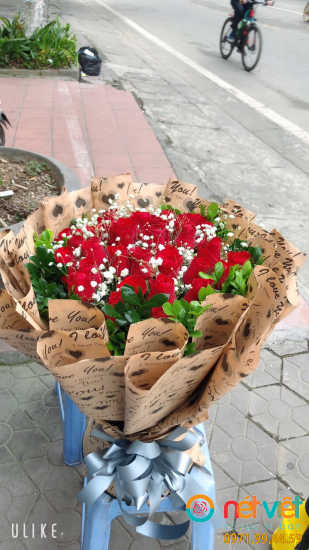 Bó hồng đỏ viền baby