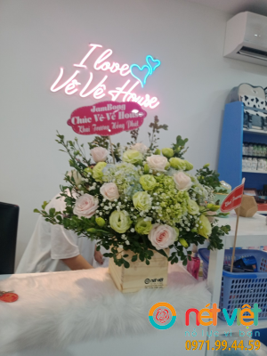 Hoa hộp gỗ khai trương