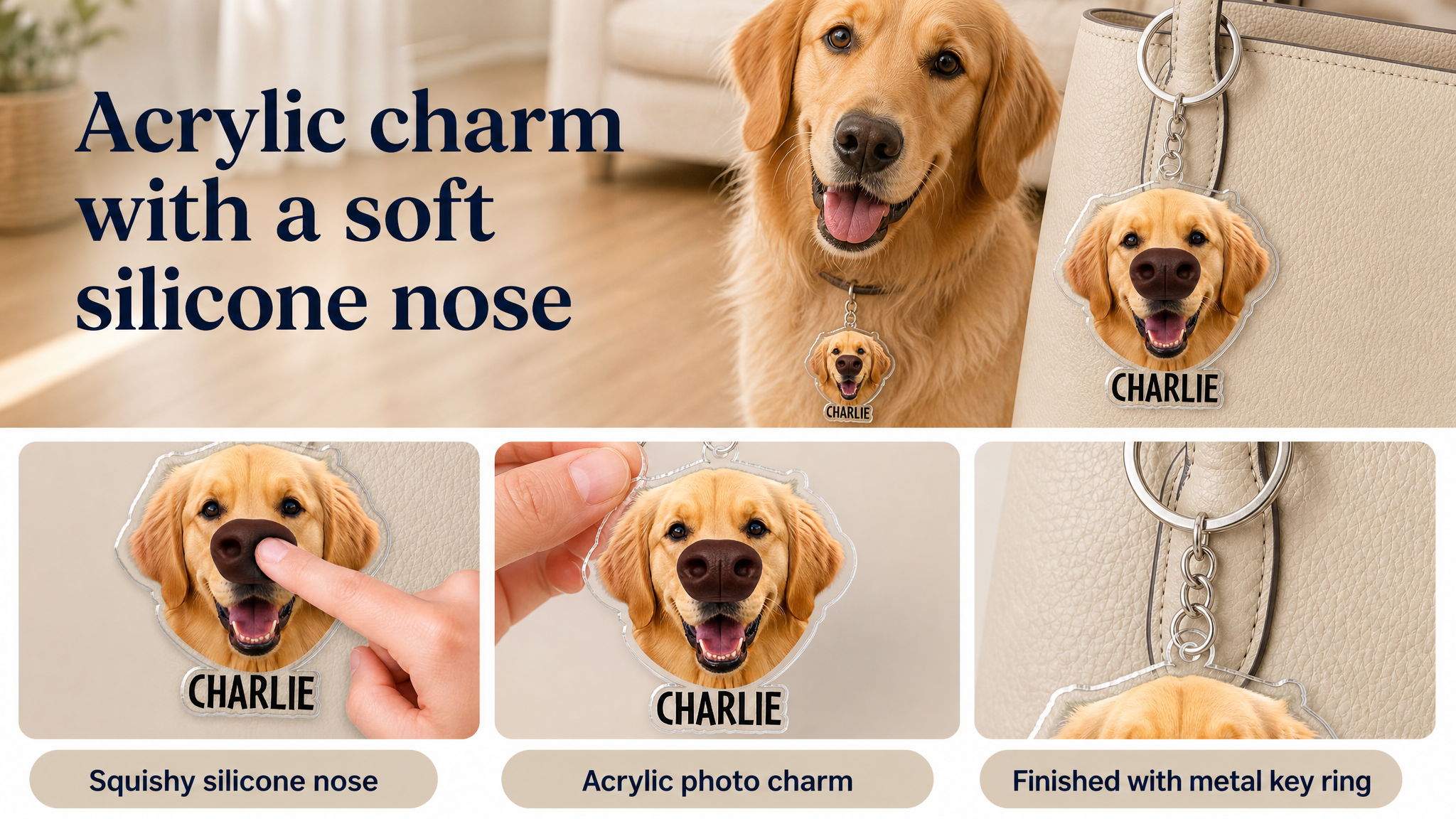 Acrylic charm with a soft silicone nose