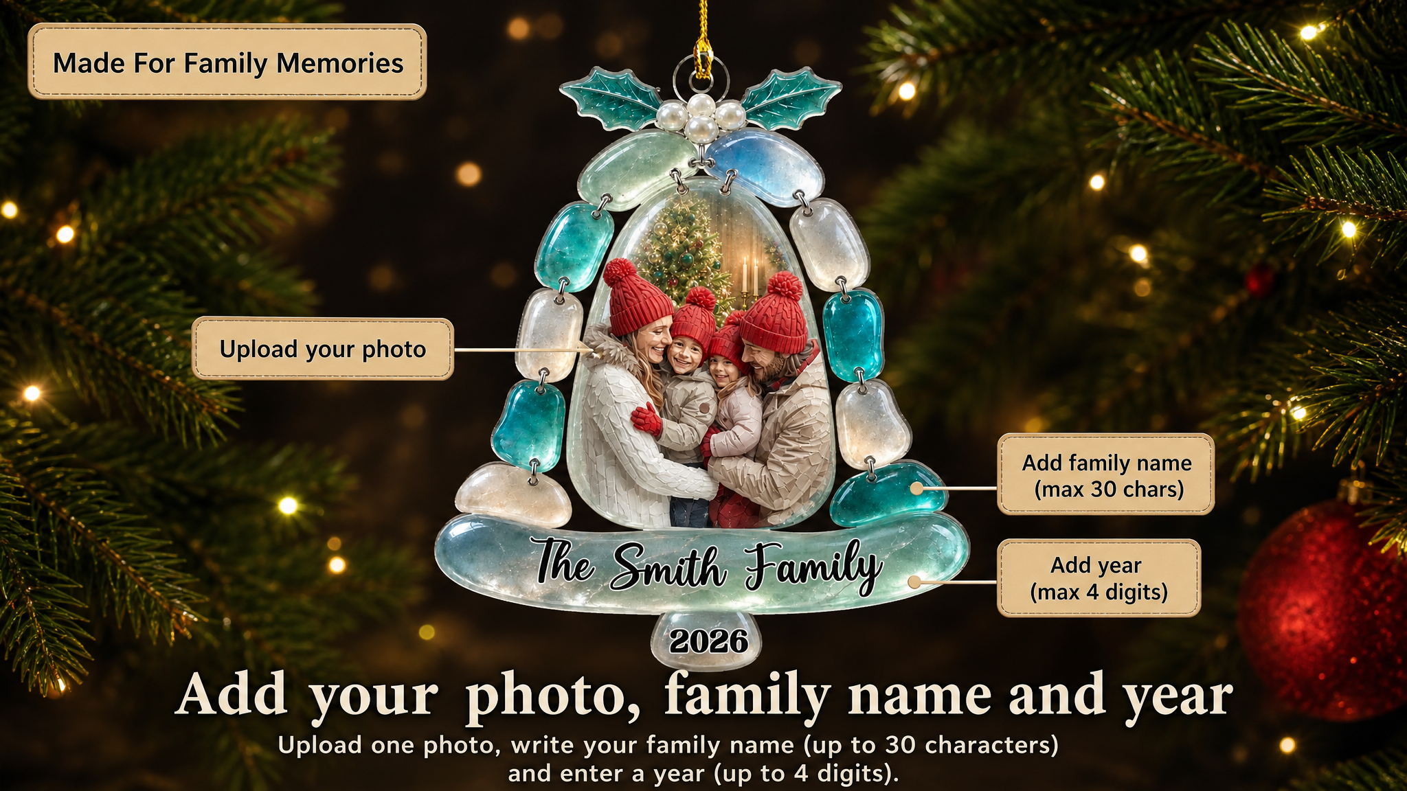 Add your photo, family name and year