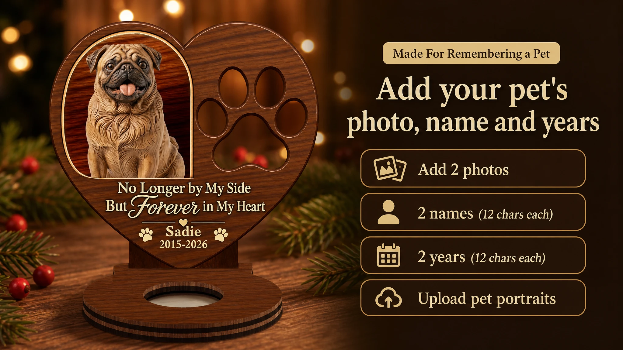Add your pet's photo, name and years