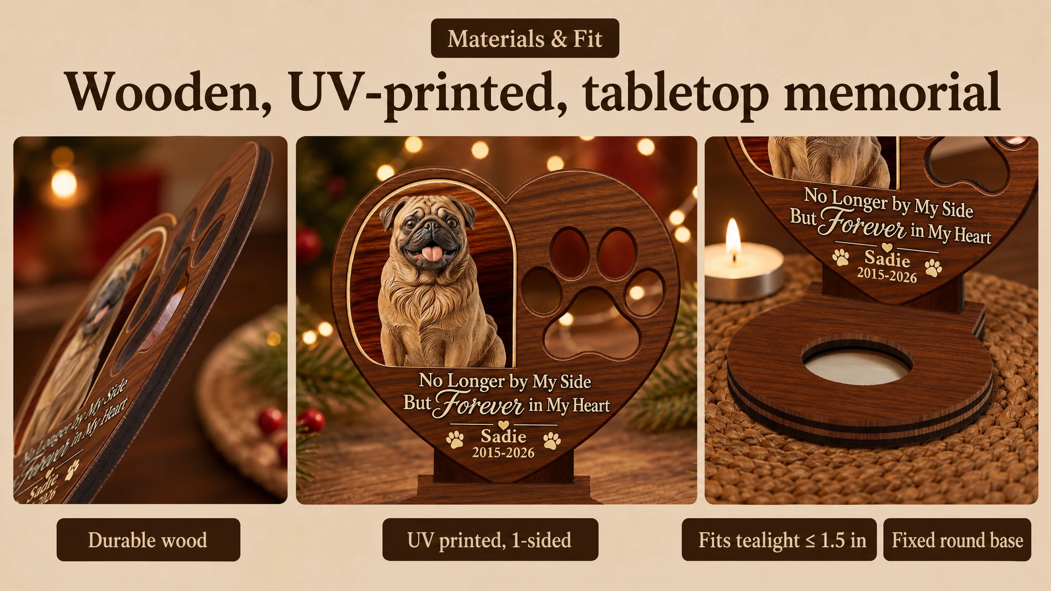 Wooden, UV-printed, tabletop memorial