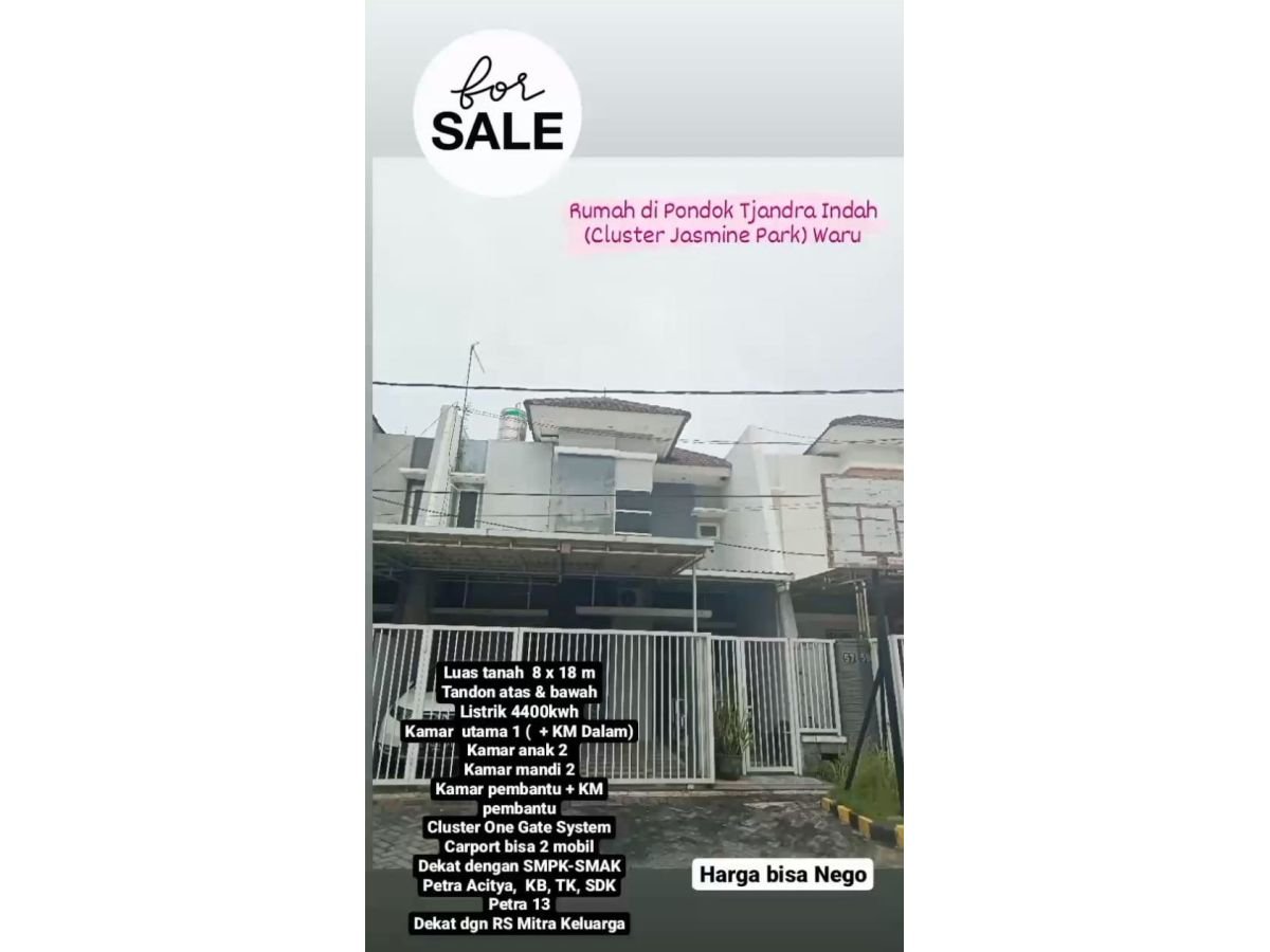 Jual Rumah di Pondok Tjandra Indah Custer Jasmine Park, Waru AG1998