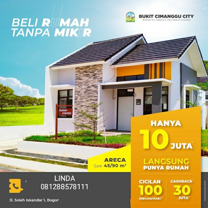 Dijual Rumah Baru di Perumahan Bukit Cimanggu City Bogor Dekat Tol BORR, Transmart Yasmin, RS Hermina Bogor, Stasiun Cilebut