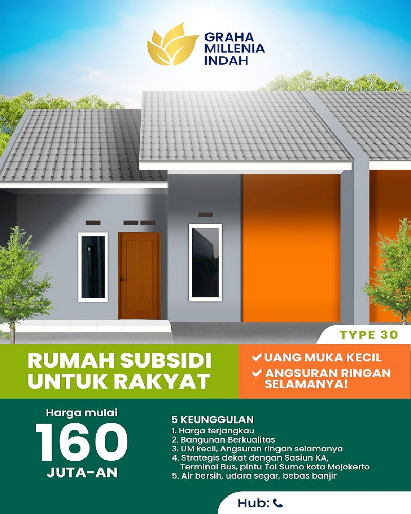 Jual Rumah Subsidi di Brangkal Mojokerto Dekat SMAN 1 Sooko, RS STIKES Akper Dian Husada, Hotel Aston Mojokerto, Terminal Mojokerto