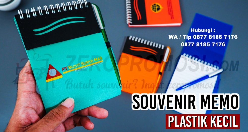 Jual souvenir Memo plastik kecil cetak logo custom + pulpen.jpg