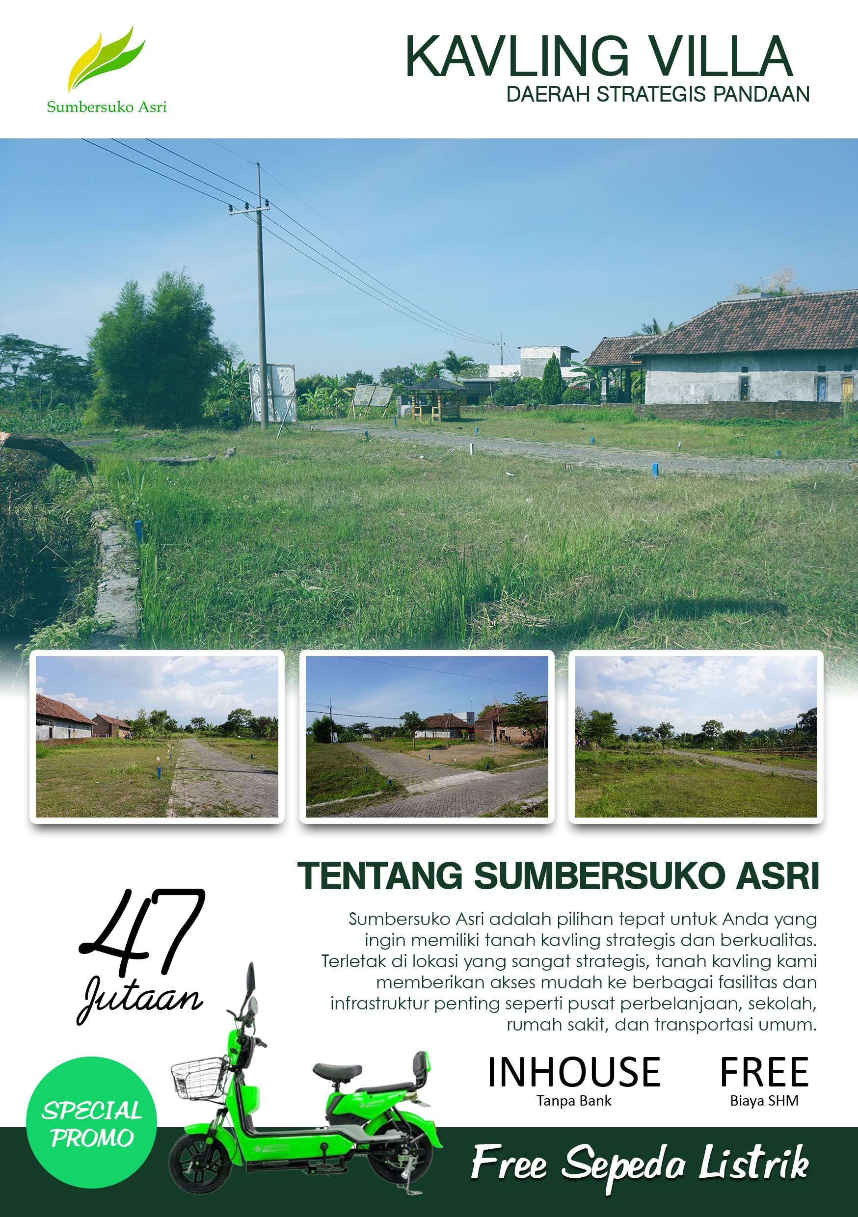 Kavling Sumbersuko Asri: Kesempurnaan Lingkungan untuk Kehidupan Modern, Bonus Sepeda Listrik Gratis