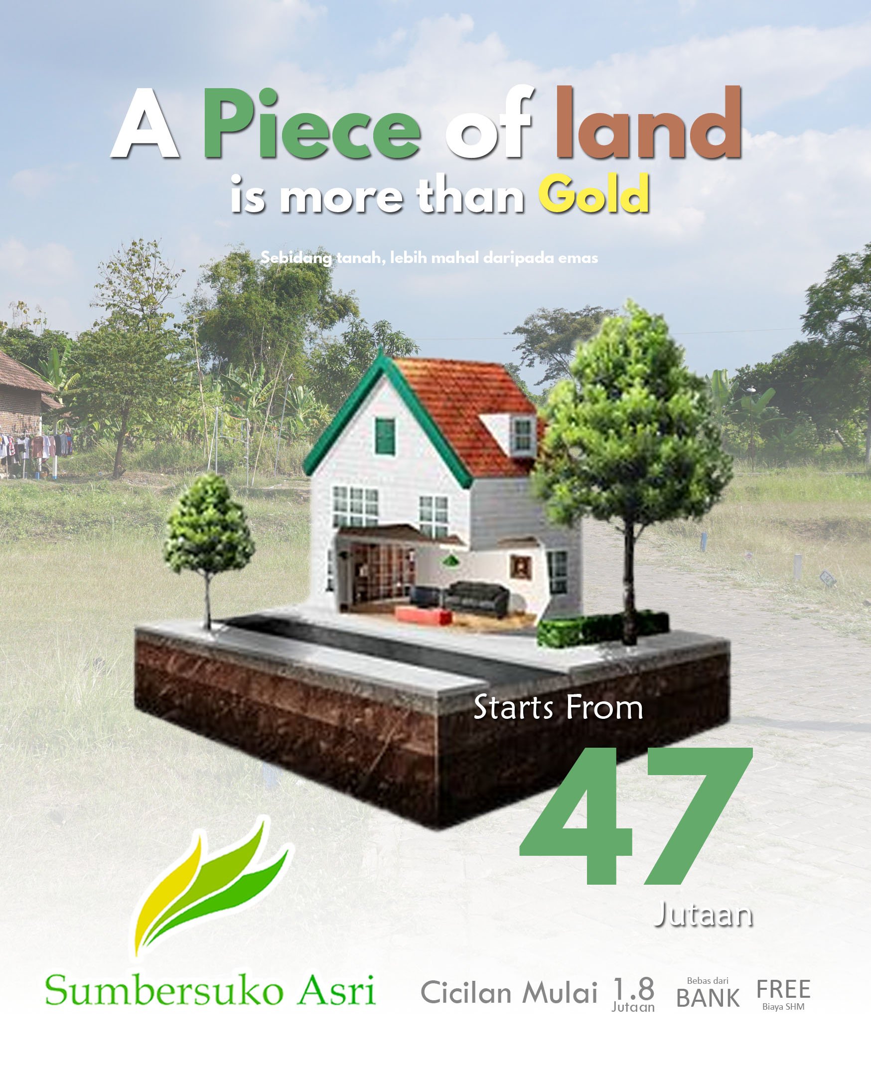 Tanah Kavling Villa "Sumbersuko Asri", DP Ringan, Free SHM + Gratis Sepeda Listrik