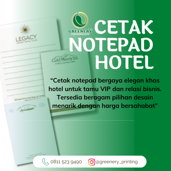 WA 0811 5239 490 Greenery Cetak Notepad Hotel Di Gunung Mas