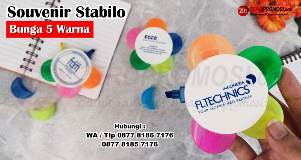 Sedia Souvenir Alat Tulis Stabilo Bunga 5IN1 Warna Custom Unik.jpg