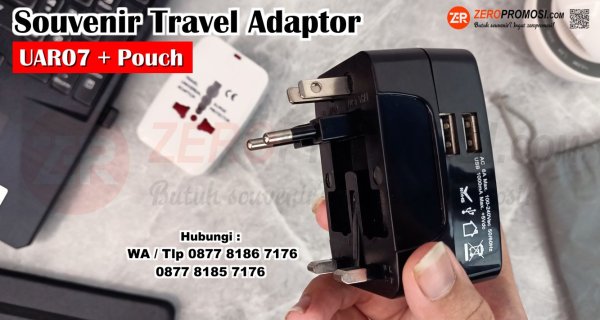 Jual Souvenir Dual Port USB Travel Adapter UAR07 Cetak Logo.jpg