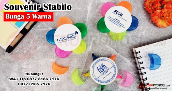 Souvenir Promosi Stabilo Highlighter Bunga 5 Warna Custom Logo.jpg