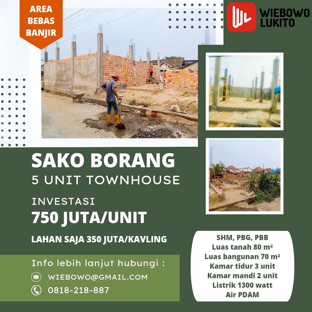 Dijual Townhouse Baru 5 Unit di Jl. Sematang Borang Kota Palembang Dekat Pasar Perumnas Sako, RS Charitas Hospital, Indogrosir Palembang