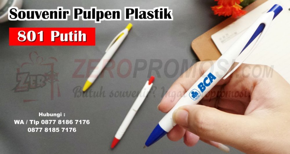 Jual Souvenir Pulpen Plastik Murah kode 801 Putih.jpg