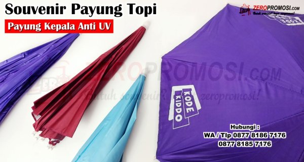 Jual Souvenir Payung Topi Kepala Unik Aneka Warna Cetak Logo.jpg