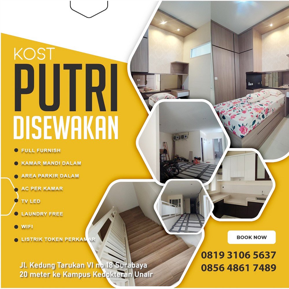 Kost Putri Dekat FK UNAIR Kampus A, Grand City Mall, WTC Surabaya, Tunjungan Plaza, Galaxy Mall 3, RS Siloam Surabaya, Stasiun Gubeng
