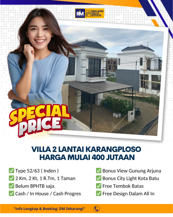 Villa Batu Malang 2 Lantai Mulai 400 Jutaan, Bonus Balkon! WA 0812-5229-7830
