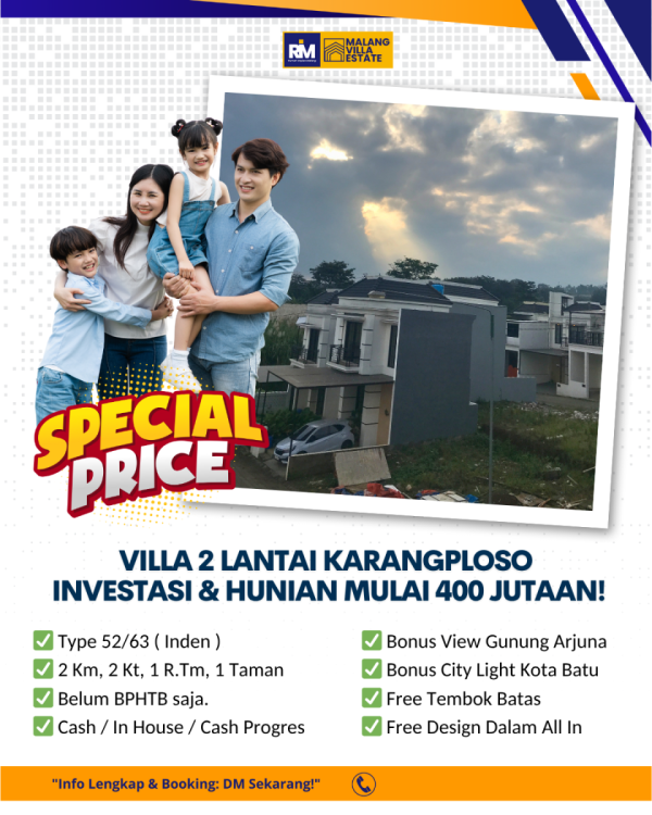 Jual Villa Karangploso, Cocok untuk Investasi dan Homestay, WA 0812-5229-7830