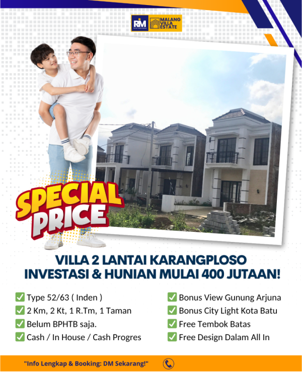 Promo Villa 2 Lantai, Lokasi Strategis di Kota Batu, WA 0812-5229-7830