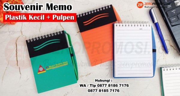 Promosi Memo Buku Catatan Kecil + Pulpen Plastik Cetak logo.jpg