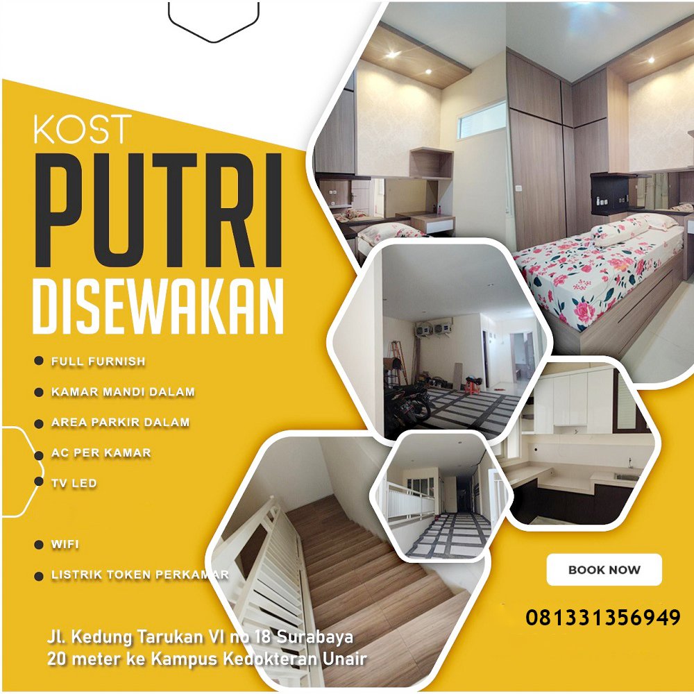 Kost Putri Dekat FK UNAIR Kampus A, Grand City Mall, WTC Surabaya, Tunjungan Plaza, Galaxy Mall 3, RS Siloam Surabaya, Stasiun Gubeng