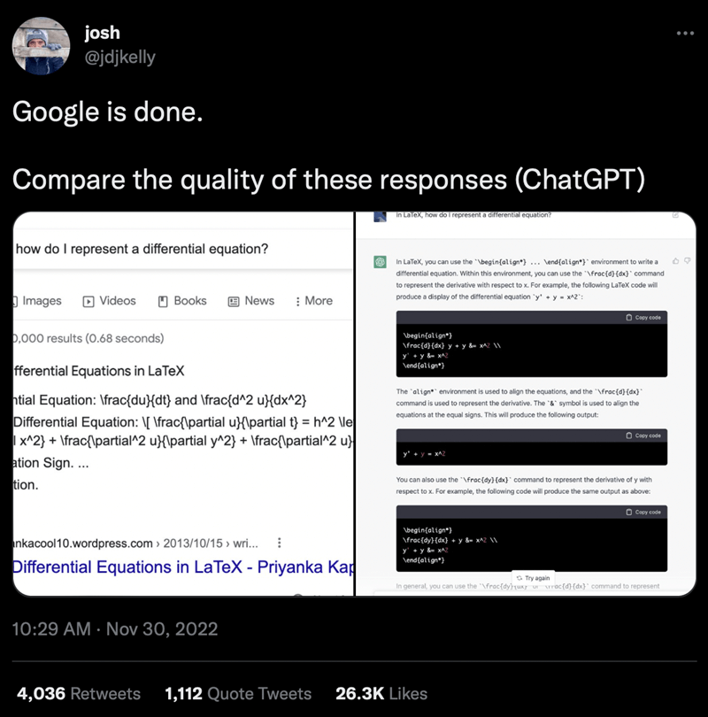Twitter đang điên cuồng cho thấy ChatGPT đè bẹp Google