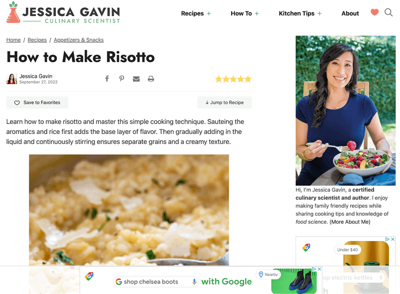 Kết quả truy vấn 'Cách làm món risotto' trên Google