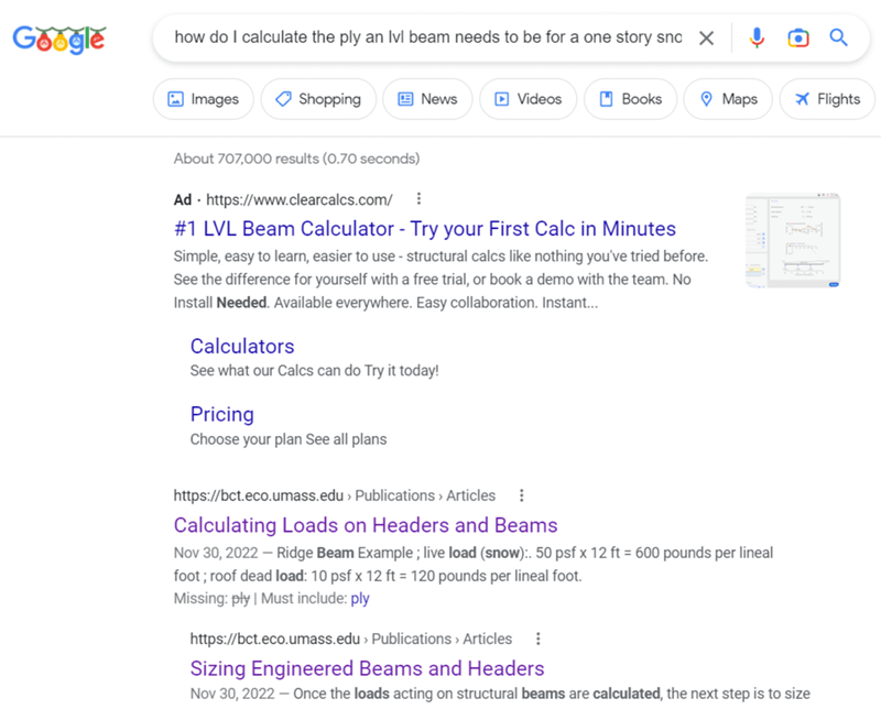 Truy vấn cách tính số lớp dầm lvl trên Google