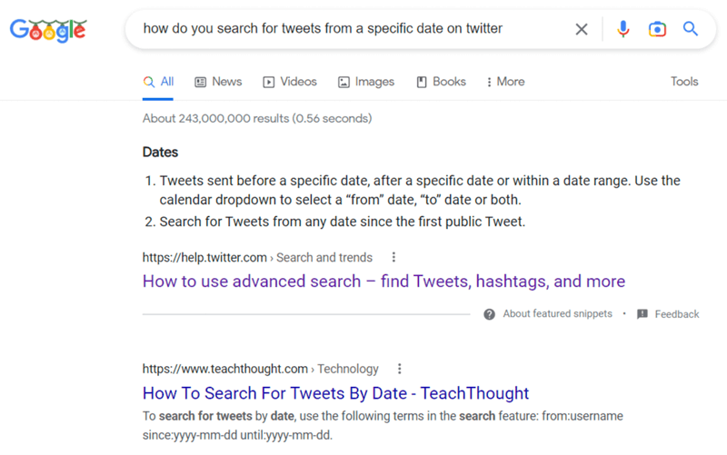 Tìm tweet trên Twitter vào 1 ngày cụ thể trên Google