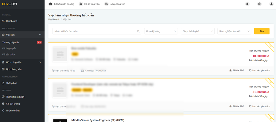 Giới thiệu ứng viên nhận thưởng DevWork