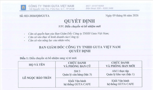 QUYẾT ĐỊNH ĐIỀU CHỈNH VÀ BỔ NHIỆM MỚI - LÊ NGỌC BẢO TRÂN