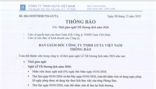 THÔNG BÁO NGHỈ LỄ TẾT DƯƠNG LỊCH NĂM 2026