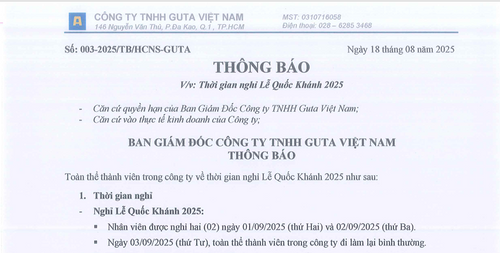 THÔNG BÁO NGHỈ LỄ QUỐC KHÁNH 2025