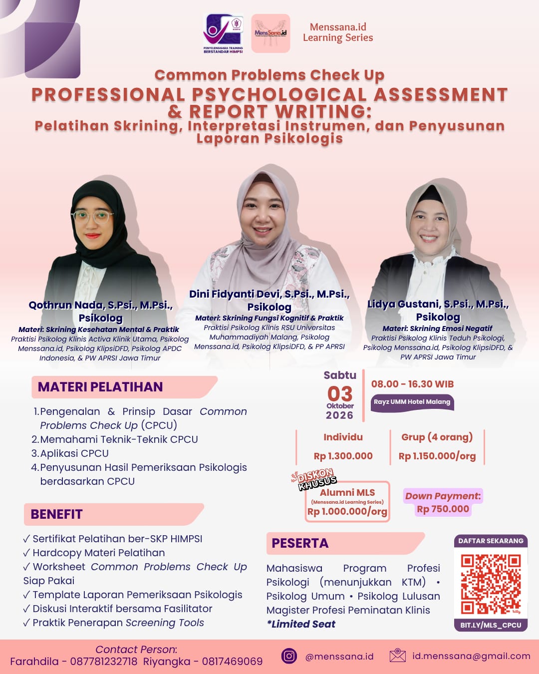 Common Problems Check Up (CPCU) Professional Psychological Assessment & Report Writing: Pelatihan Skrining, Interpretasi instrumen dan Penyusunan Hasil Pemeriksaan Psikologi