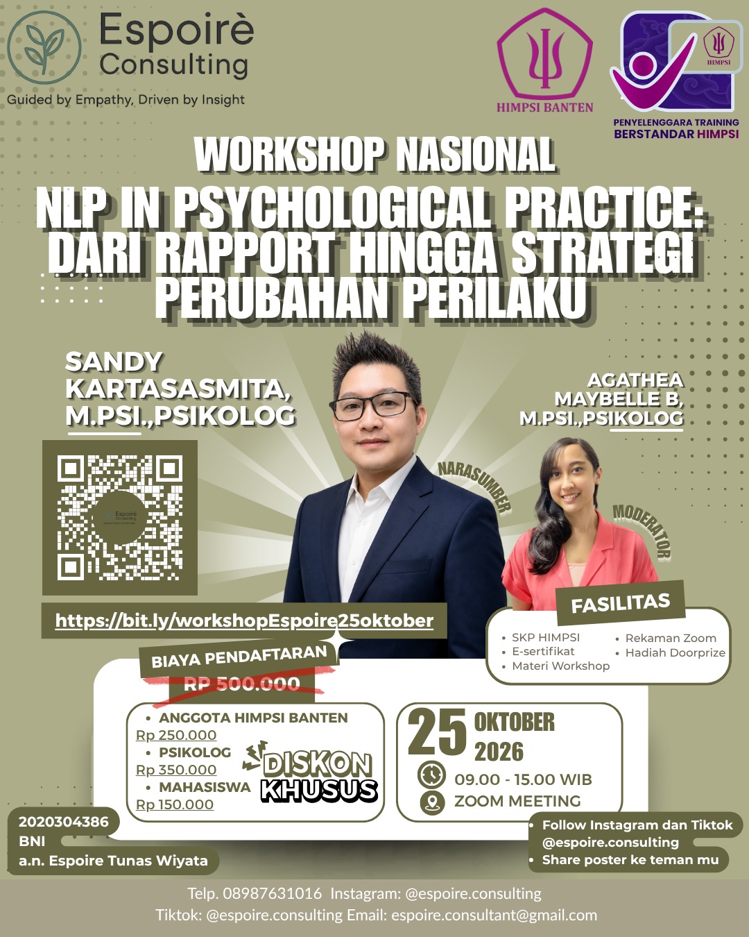 WORKSHOP ONLINE : NLP IN PSYCHOLOGICAL PRACTICE: DARI RAPPORT HINGGA STRATEGI PERUBAHAN PERILAKU