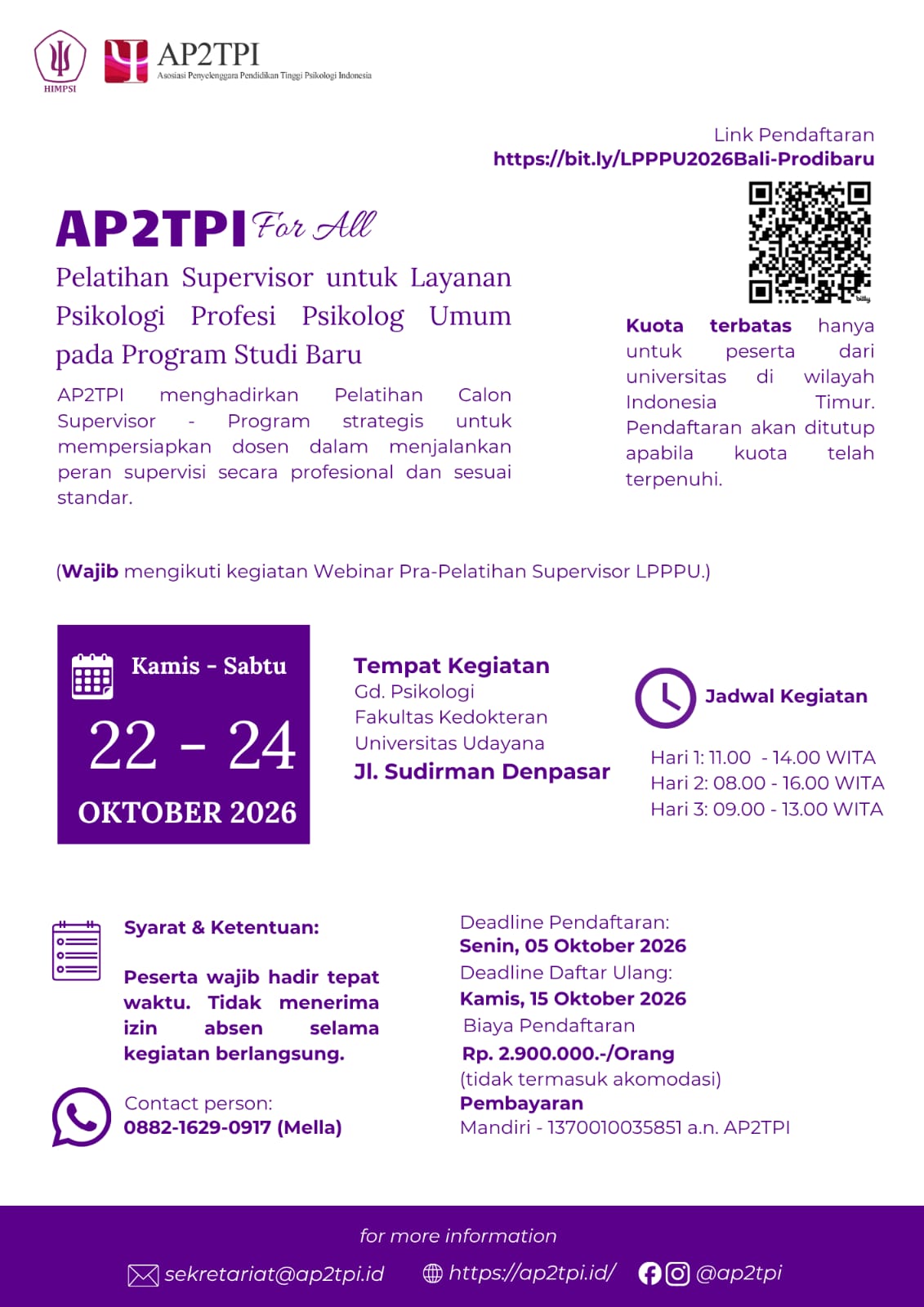 Pelatihan Supervisor untuk Layanan Psikologi Profesi Psikolog Umum pada Program Studi Baru 2026 (Bali)