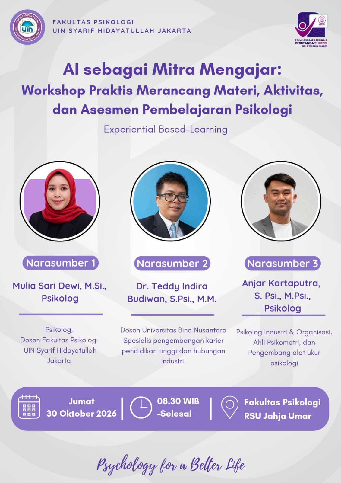 AI sebagai Mitra Mengajar: Workshop Praktis Merancang Materi, Aktivitas, dan Asesmen Pembelajaran Psikologi.