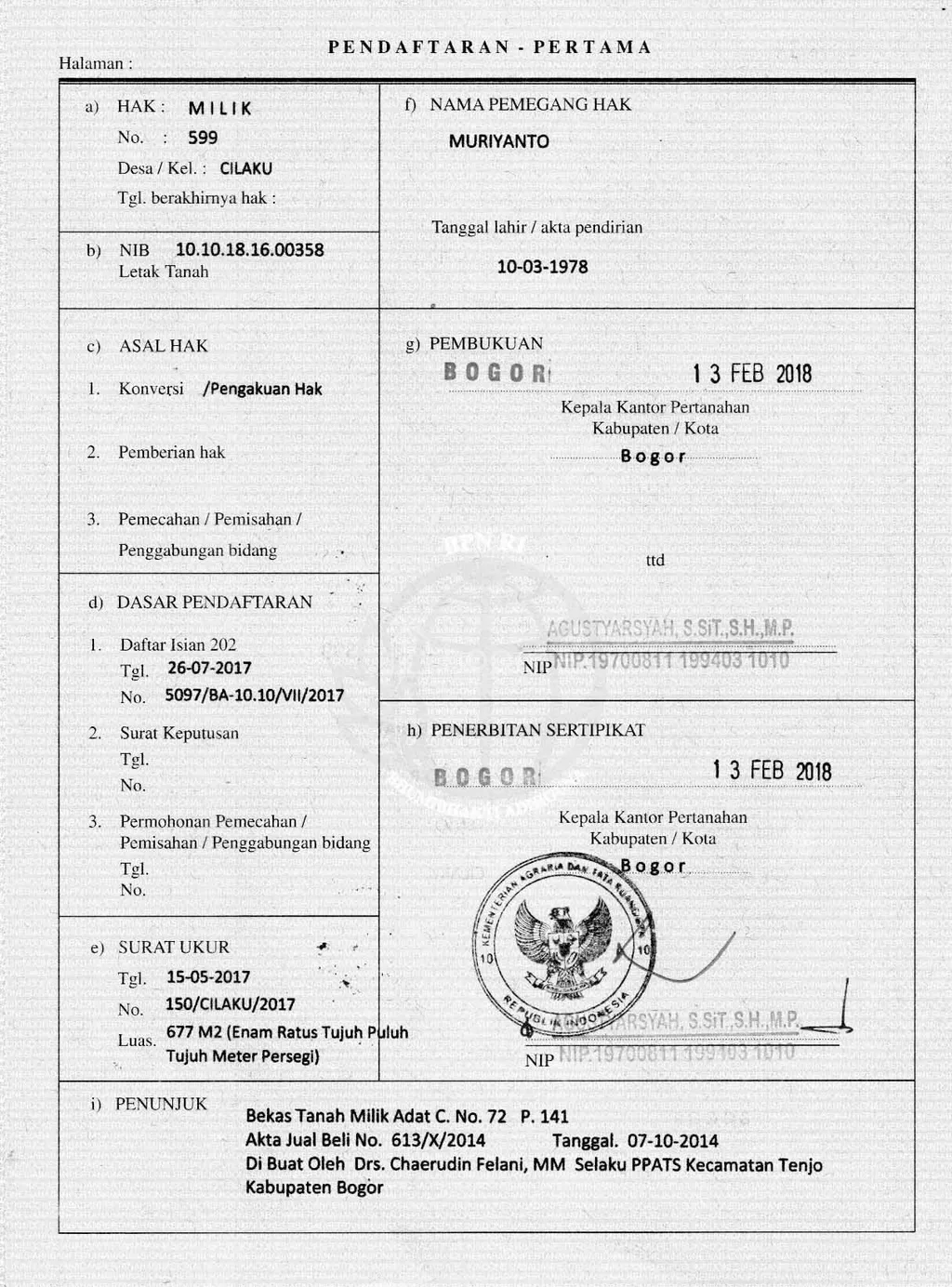 Tanah pinggir jalan Raya. status surat SHM. Clean and Clear. luas 677. Lebar muka 25m. Bentuk tanah kotak.